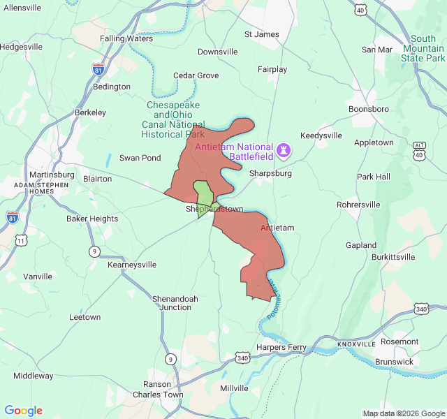 Map of septic coverage in Shepherdstown, WV