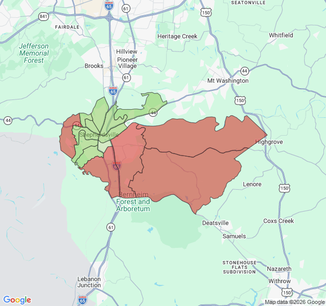 Map of septic coverage in Shepherdsville, KY