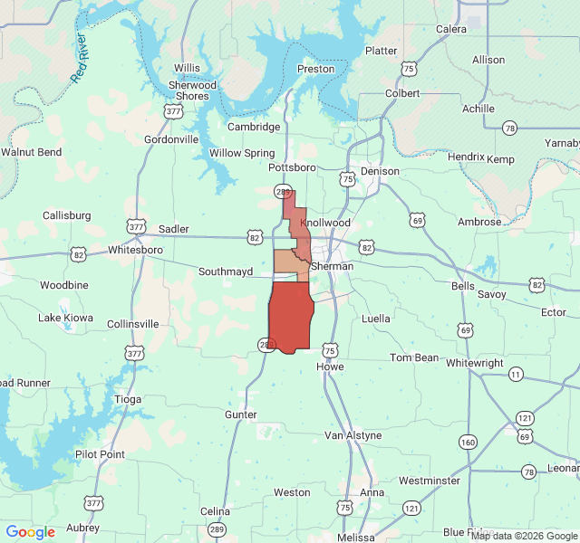 Map of septic coverage in Sherman, TX