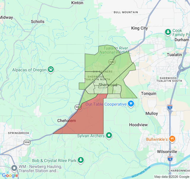 Map of septic coverage in Sherwood, OR