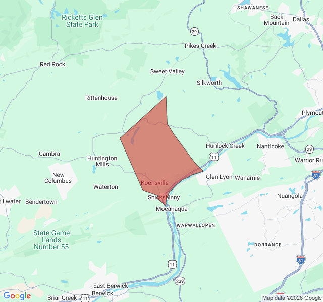 Map of septic coverage in Shickshinny, PA