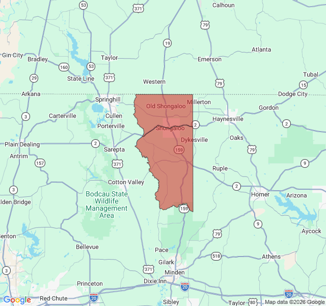 Map of septic coverage in Shongaloo, LA