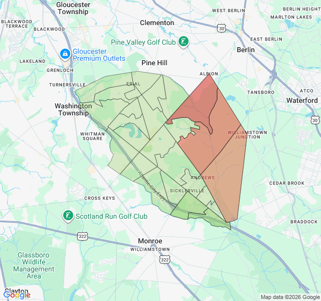 Map of septic coverage in Sicklerville, NJ