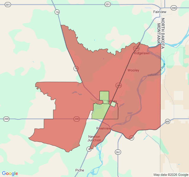 Map of septic coverage in Sidney, MT