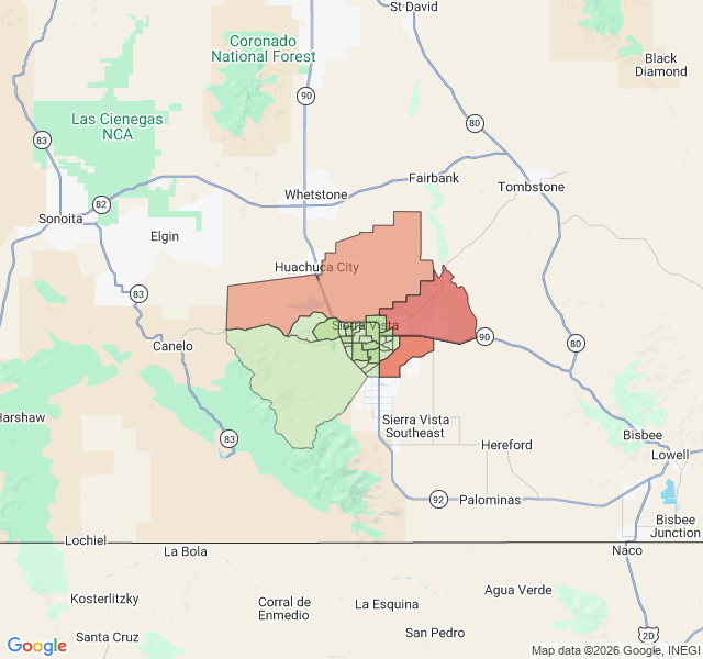 Map of septic coverage in Sierra Vista, AZ