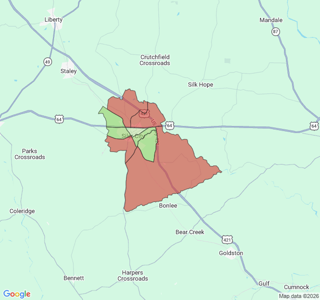 Map of septic coverage in Siler City, NC