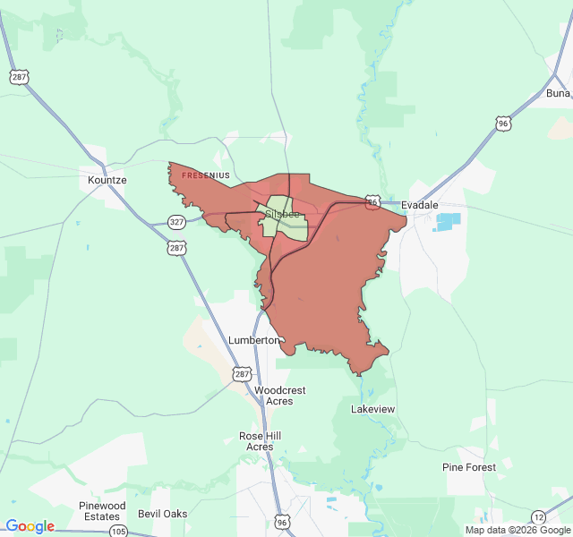 Map of septic coverage in Silsbee, TX