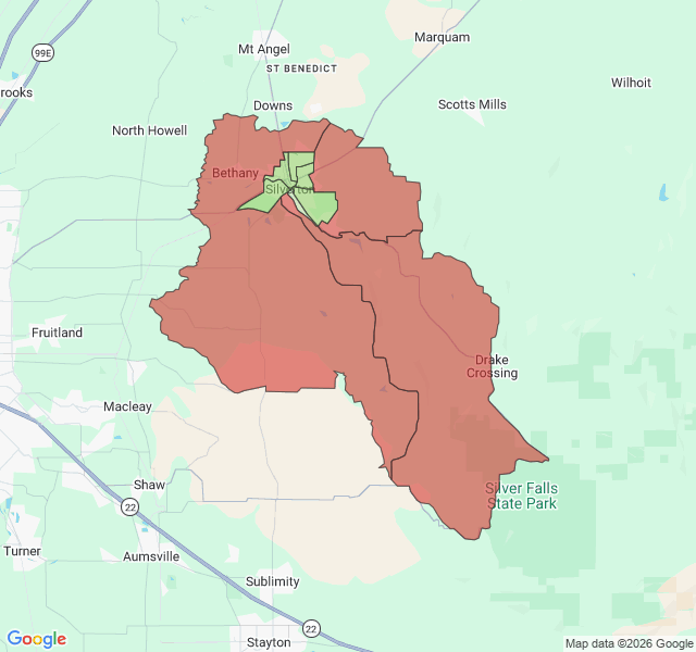 Map of septic coverage in Silverton, OR