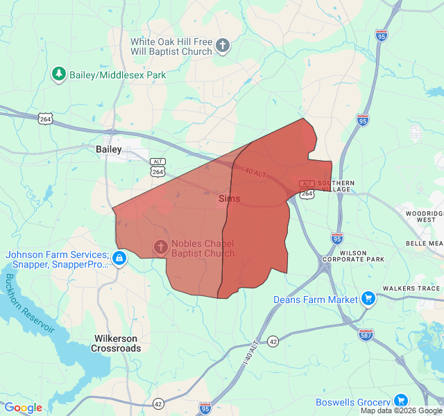 Map of septic coverage in Sims, NC