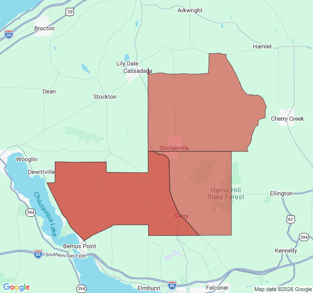 Map of septic coverage in Sinclairville, NY