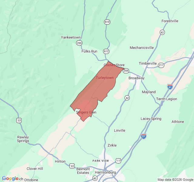 Map of septic coverage in Singers Glen, VA