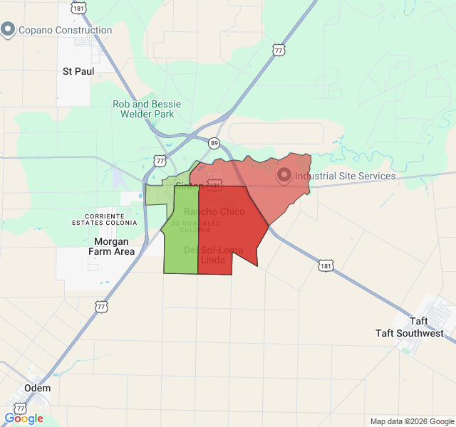 Map of septic coverage in Sinton, TX