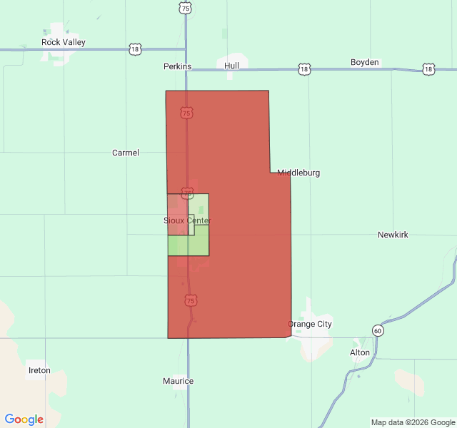 Map of septic coverage in Sioux Center, IA