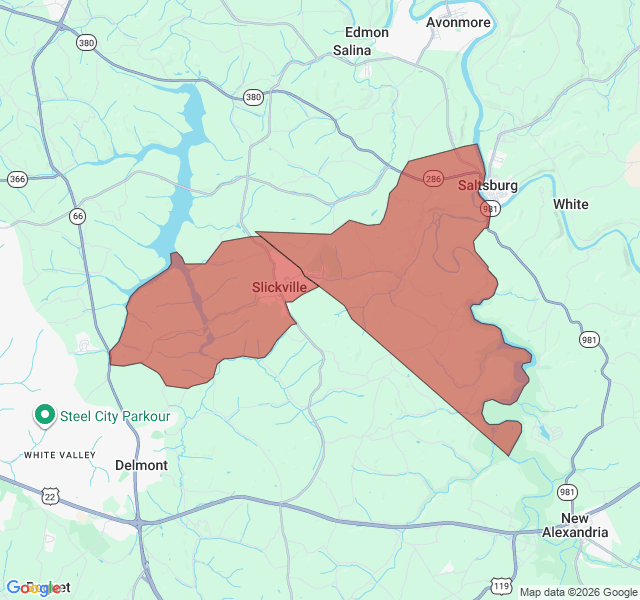 Map of septic coverage in Slickville, PA