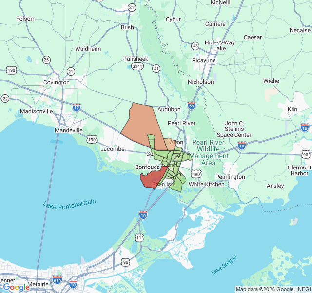 Map of septic coverage in Slidell, LA