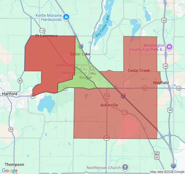 Map of septic coverage in Slinger, WI