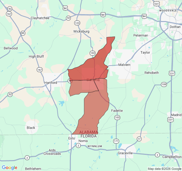 Map of septic coverage in Slocomb, AL