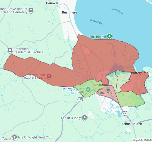 Map of septic coverage in Smithfield, VA