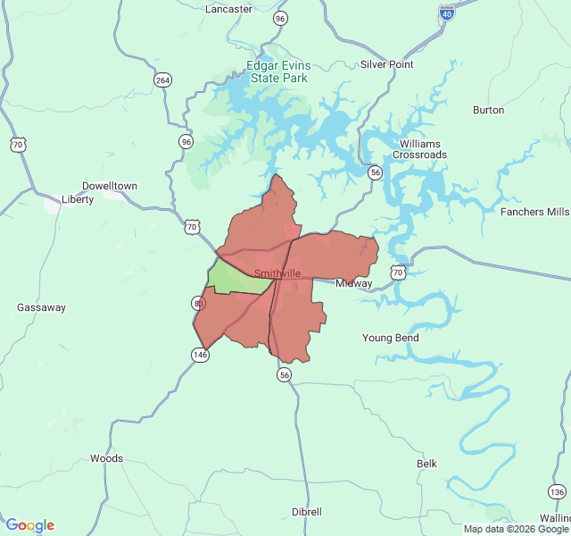 Map of septic coverage in Smithville, TN