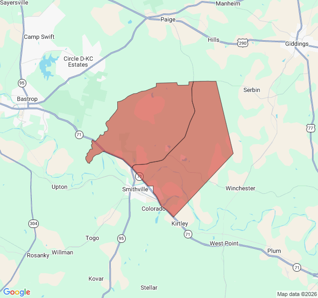 Map of septic coverage in Smithville, TX