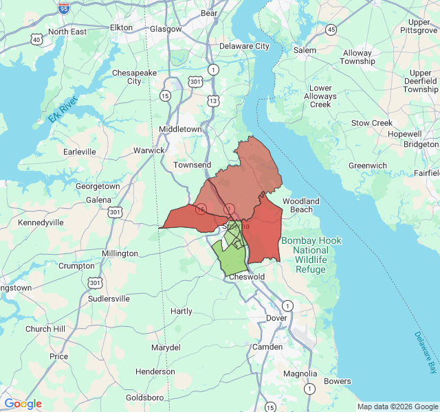 Map of septic coverage in Smyrna, DE