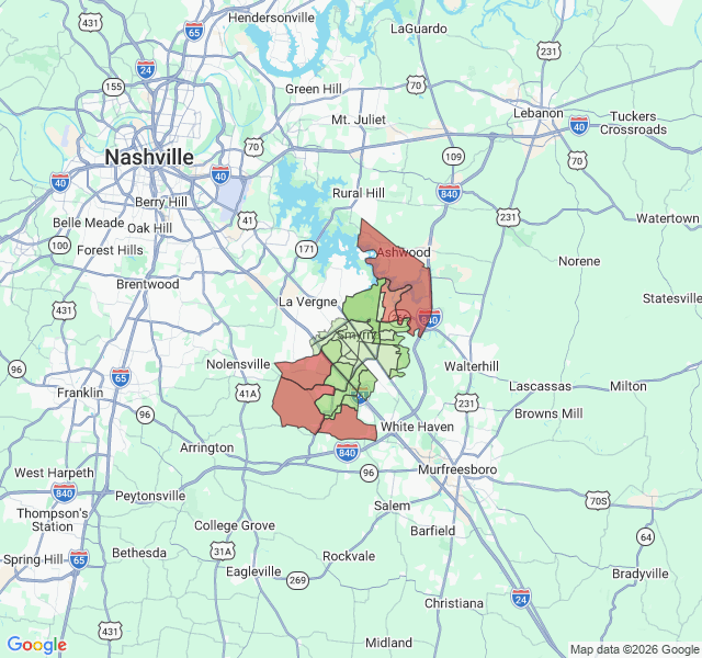 Map of septic coverage in Smyrna, TN