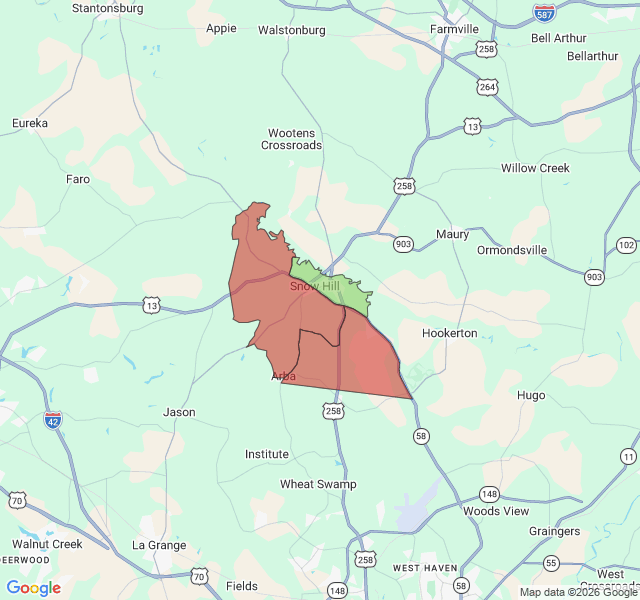 Map of septic coverage in Snow Hill, NC