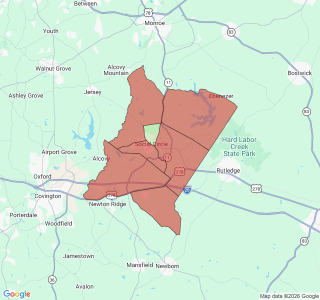 Map of septic coverage in Social Circle, GA