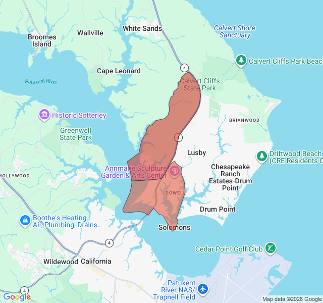 Map of septic coverage in Solomons, MD