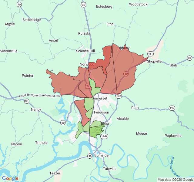 Map of septic coverage in Somerset, KY