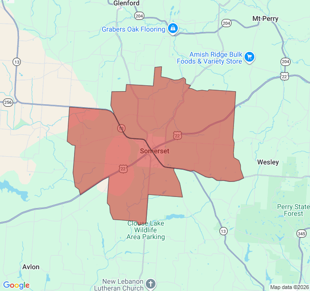 Map of septic coverage in Somerset, OH
