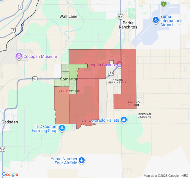 Map of septic coverage in Somerton, AZ
