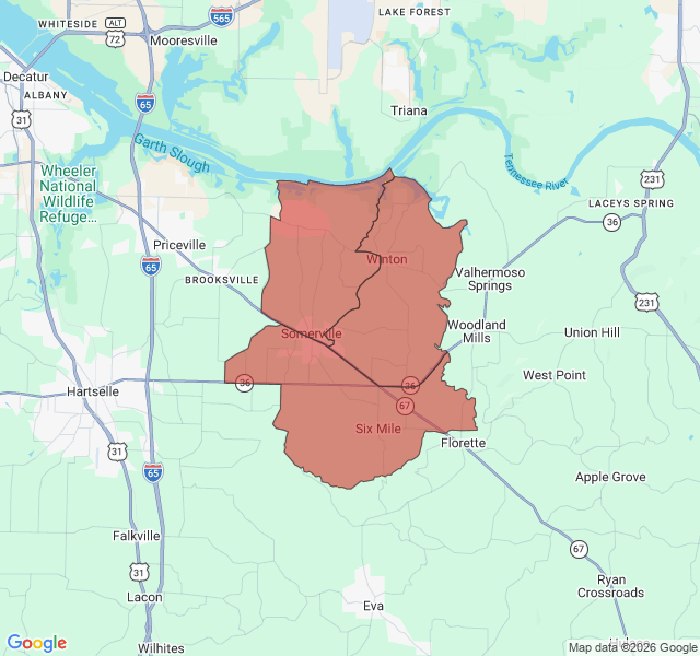 Map of septic coverage in Somerville, AL