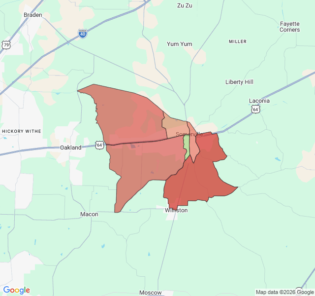 Map of septic coverage in Somerville, TN
