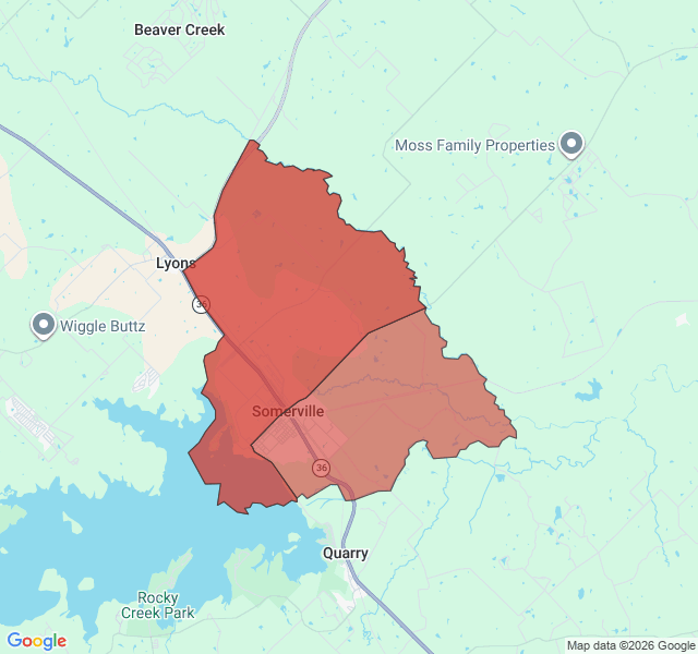 Map of septic coverage in Somerville, TX