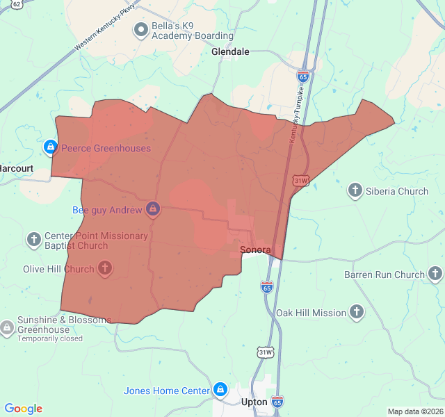 Map of septic coverage in Sonora, KY