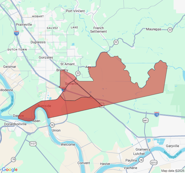 Map of septic coverage in Sorrento, LA