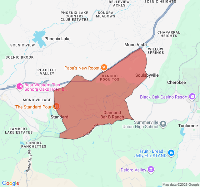 Map of septic coverage in Soulsbyville, CA
