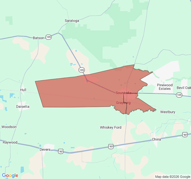 Map of septic coverage in Sour Lake, TX
