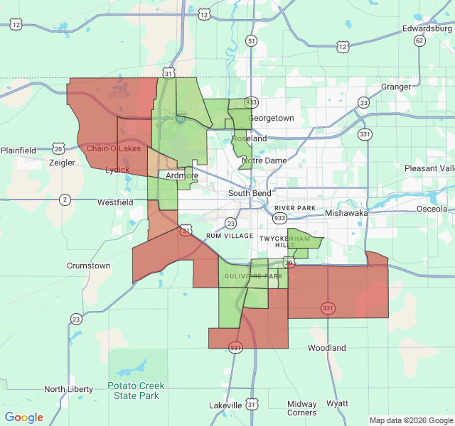 Map of septic coverage in South Bend, IN