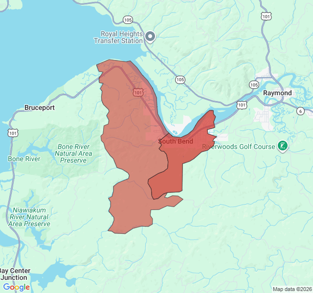 Map of septic coverage in South Bend, WA