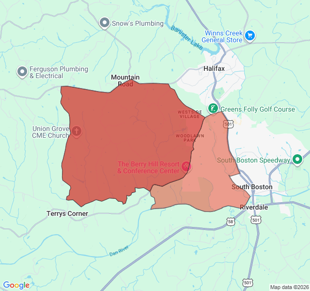 Map of septic coverage in South Boston, VA