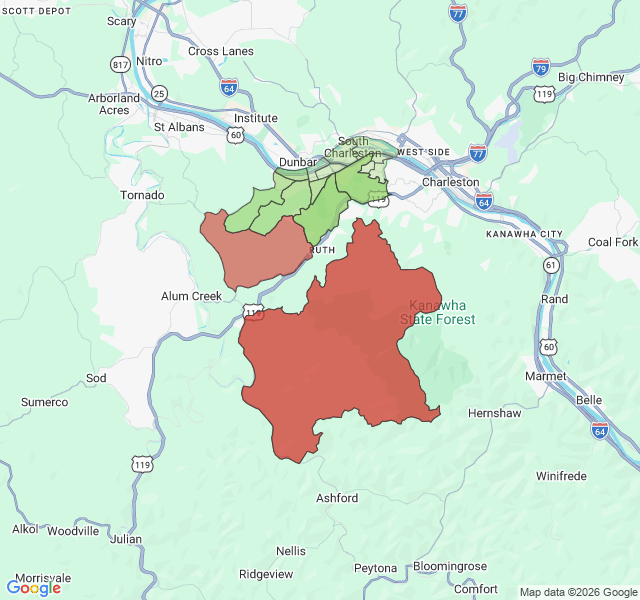 Map of septic coverage in South Charleston, WV