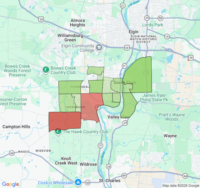 Map of septic coverage in South Elgin, IL
