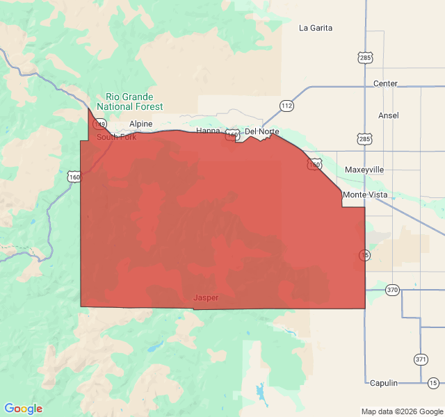 Map of septic coverage in South Fork, CO