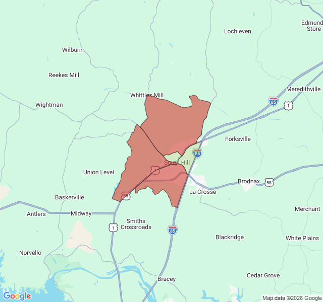 Map of septic coverage in South Hill, VA