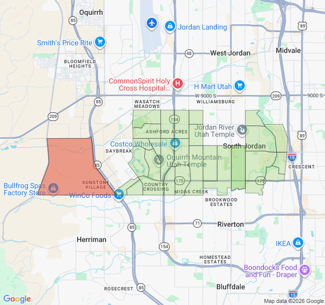 Map of septic coverage in South Jordan, UT