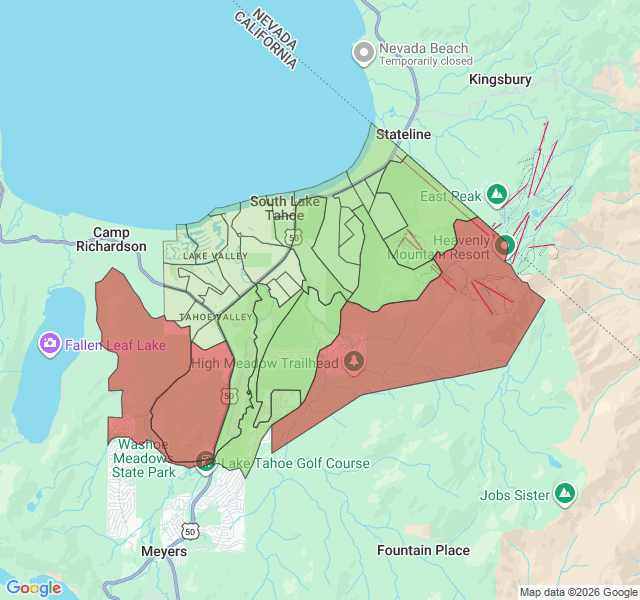 Map of septic coverage in South Lake Tahoe, CA