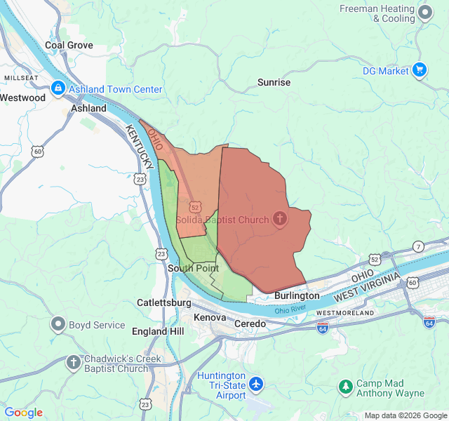 Map of septic coverage in South Point, OH