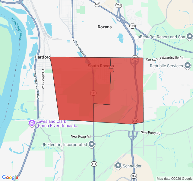 Map of septic coverage in South Roxana, IL